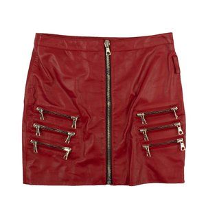 UNRAVEL PROJECT Red Leather Triple Zip Mini Skirt Size 4/40 $1680